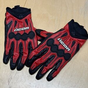 ICON Red and Black Riding Leather Gloves